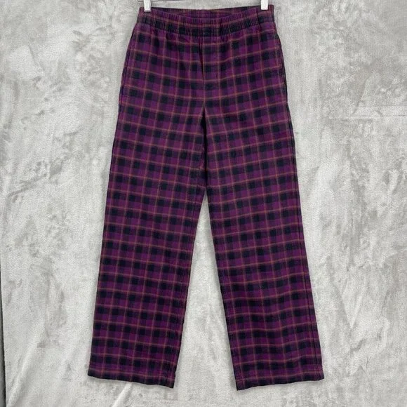 Tna Aritzia Oakwood Organic Cotton Flannel Plaid Pull On Pants Purple - Picture 2 of 12